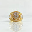Anillo Sello Signo Dolar 10.35gr / T9 3/4 / Circones Blancos Dos Oros Amarillo Blanco 18K