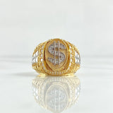 Anillo Sello Signo Dolar 10.35gr / T9 3/4 / Circones Blancos Dos Oros Amarillo Blanco 18K