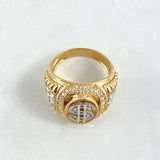 Anillo Sello Signo Dolar 10.35gr / T9 3/4 / Circones Blancos Dos Oros Amarillo Blanco 18K