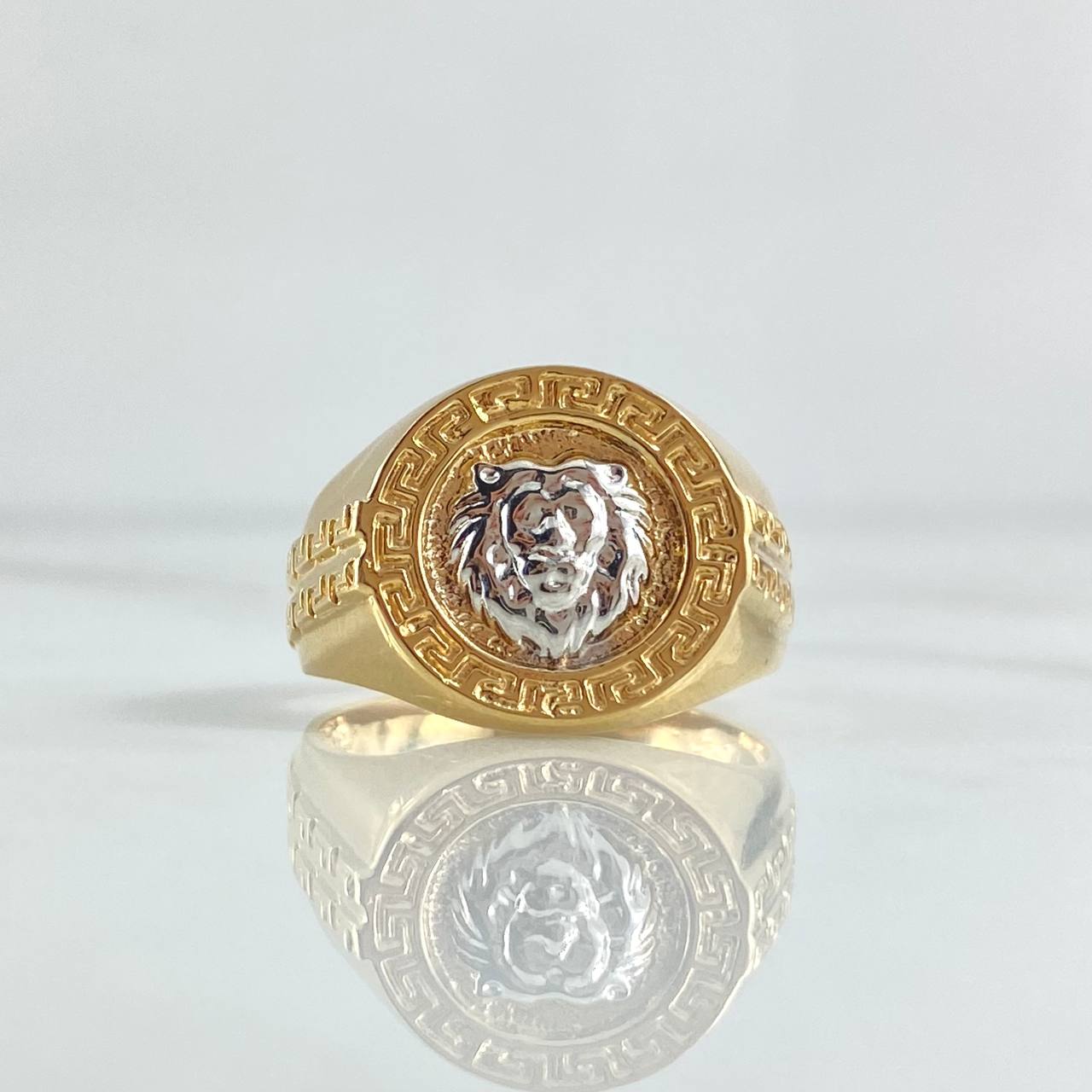 Anillo Leon Tribalizado 8.55gr / T10 / Dos Oros Amarillo Blanco 18K *