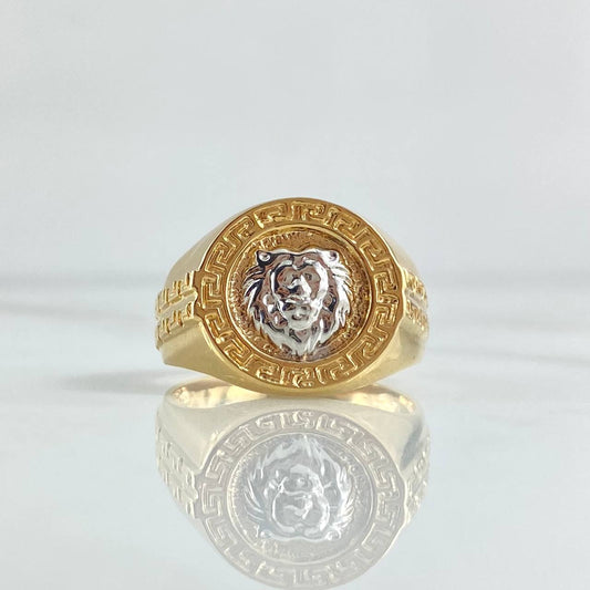 Anillo Leon Tribalizado 8.55gr / T10 / Dos Oros Amarillo Blanco 18K *