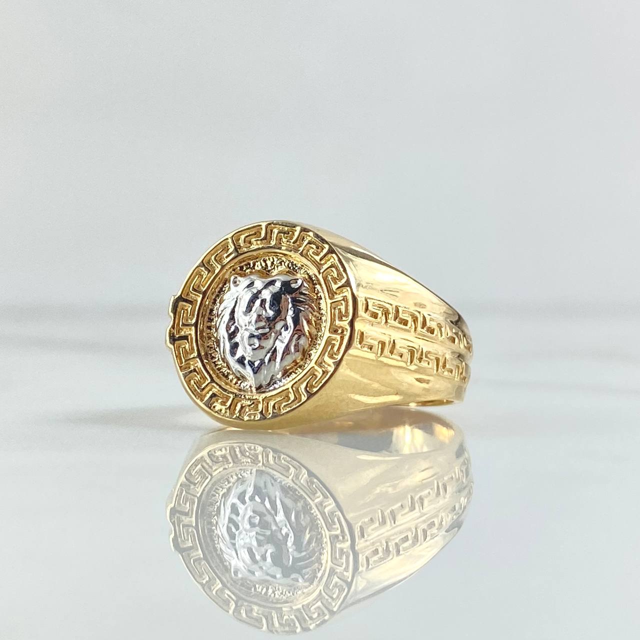 Anillo Leon Tribalizado 8.55gr / T10 / Dos Oros Amarillo Blanco 18K *