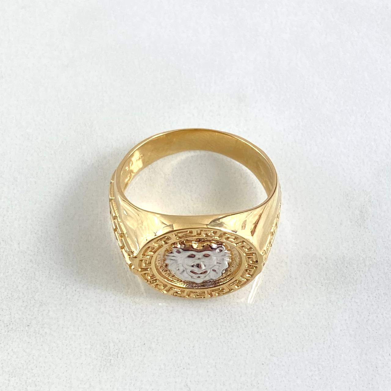 Anillo Leon Tribalizado 8.55gr / T10 / Dos Oros Amarillo Blanco 18K *