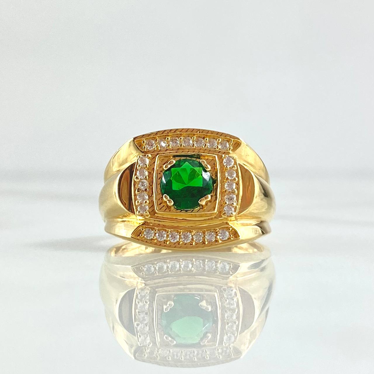 Anillo Marco Amplio 6.2gr / T9 1/2 / Circones Blancos Verdes Oro Amarillo 18K