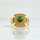 Anillo Marco Amplio 6.2gr / T9 1/2 / Circones Blancos Verdes Oro Amarillo 18K