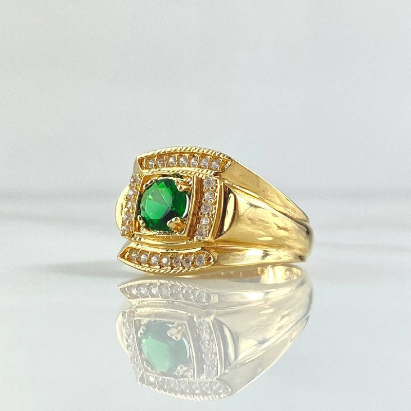 Anillo Marco Amplio 6.2gr / T9 1/2 / Circones Blancos Verdes Oro Amarillo 18K