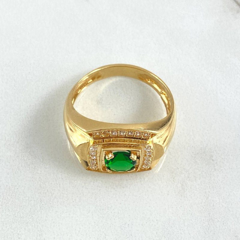 Anillo Marco Amplio 6.2gr / T9 1/2 / Circones Blancos Verdes Oro Amarillo 18K