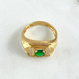 Anillo Marco Amplio 6.2gr / T9 1/2 / Circones Blancos Verdes Oro Amarillo 18K