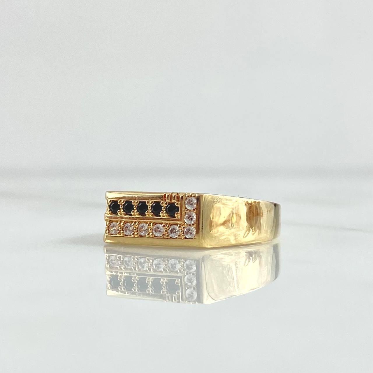 Anillo Rectangulo Aureo 5.35gr / T9 1/4 / Circones Blancos Negros Oro Amarillo 18K