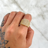 Anillo Malla Tupida 6.25gr / T5 3/4 / Circones Blancos Oro Amarillo 18K *