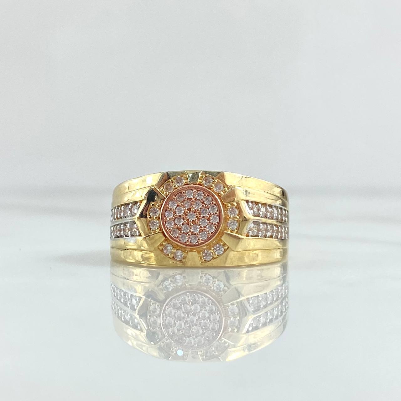 Anillo Mosaico Circular 9.3gr / T10 1/4 / Circones Blancos Oro Amarillo 18K *