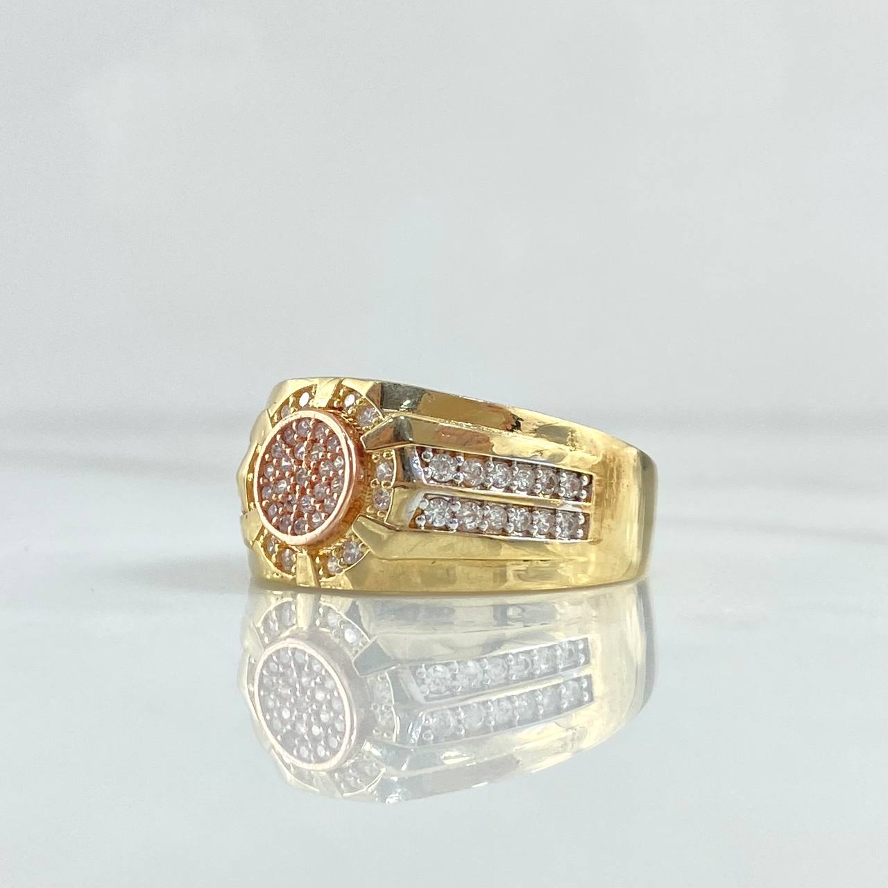 Anillo Mosaico Circular 9.3gr / T10 1/4 / Circones Blancos Oro Amarillo 18K *