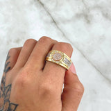 Anillo Mosaico Circular 9.3gr / T10 1/4 / Circones Blancos Oro Amarillo 18K *
