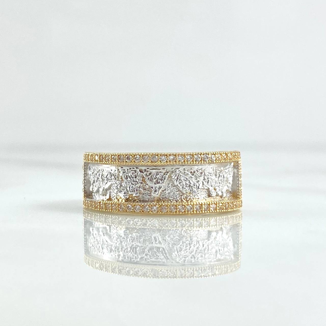 Anillo La Ultima Cena 6.2gr / T9 / Circones Blancos Dos Oros Amarillo Blanco 18K *