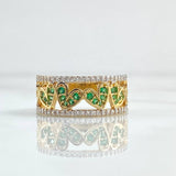 Anillo Carril De Corazones 5.55gr / T8 / Circones Blancos Verdes Oro Amarillo 18K *