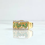 Anillo Carril De Corazones 5.55gr / T8 / Circones Blancos Verdes Oro Amarillo 18K *
