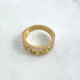 Anillo Carril De Corazones 5.55gr / T8 / Circones Blancos Verdes Oro Amarillo 18K *