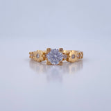 Anillo Solitario Churumbela Flores 3.25gr / T6 1/4 / Circones Blancos Oro Amarillo 18K &