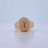 Anillo Virgen Guadalupe 4.45gr / T6 3/4 / Circones Fucsias Verdes Blancos Oro Amarillo 18K &