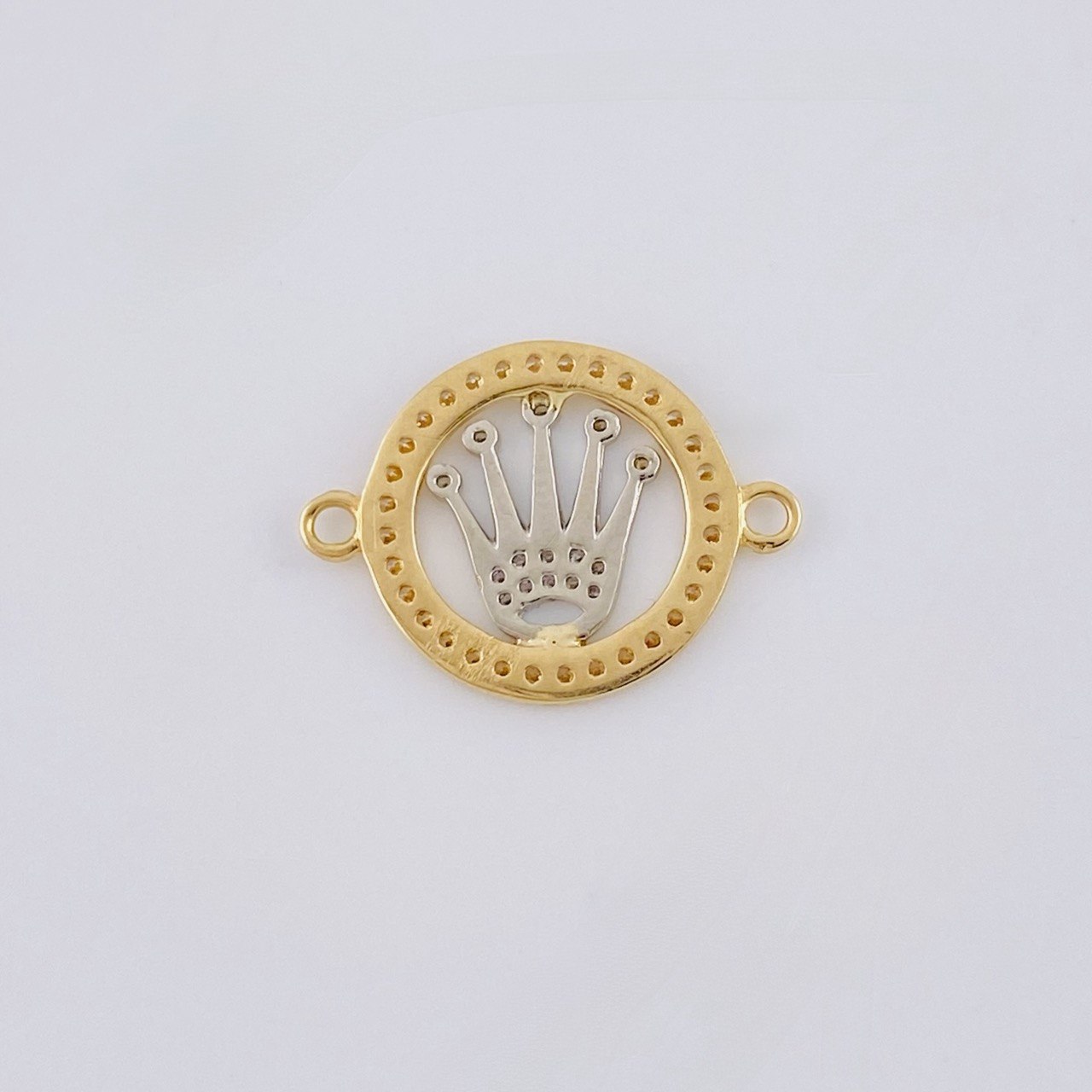 Herraje Circulo Corona 1.25 g / 1.9 cm Dos Oros Amarillo Blanco 18K