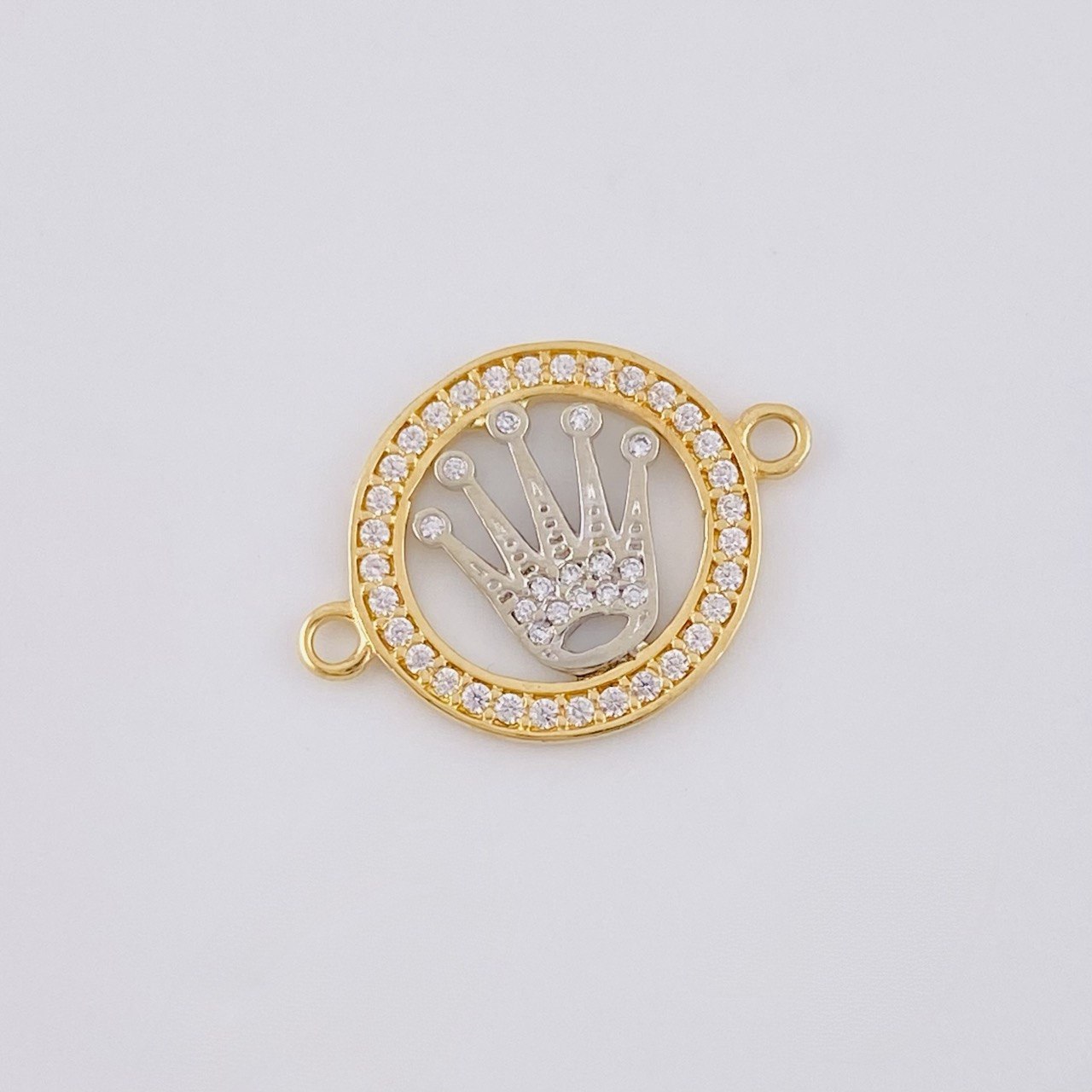Herraje Circulo Corona 1.25 g / 1.9 cm Dos Oros Amarillo Blanco 18K
