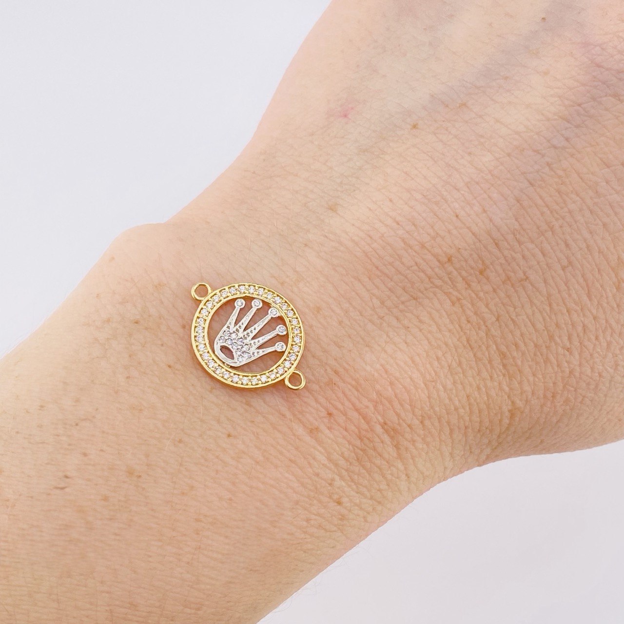 Herraje Circulo Corona 1.25 g / 1.9 cm Dos Oros Amarillo Blanco 18K
