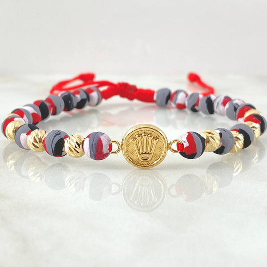 Pulsera Roja Herraje Corona 1.9gr / Oro Amarillo 18K ©