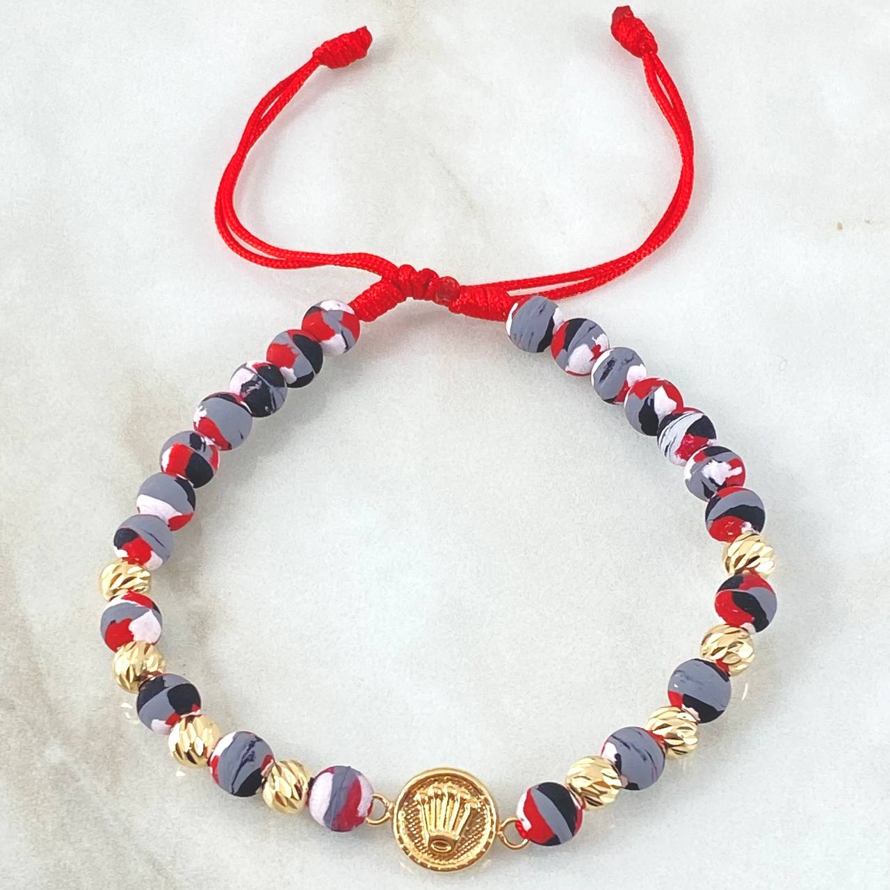 Pulsera Roja Herraje Corona 1.9gr / Oro Amarillo 18K ©