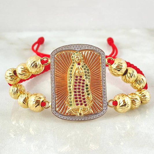 Pulsera Roja Herraje Virgen Guadalupe 13.1gr / Tres Oros 18K ©
