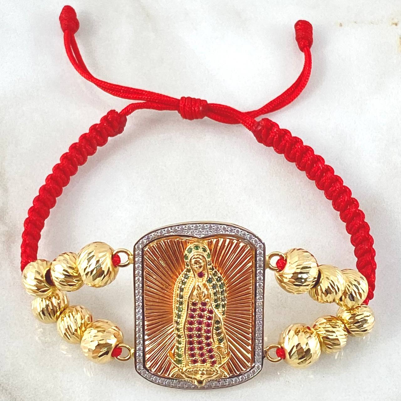 Pulsera Roja Herraje Virgen Guadalupe 13.1gr / Tres Oros 18K ©