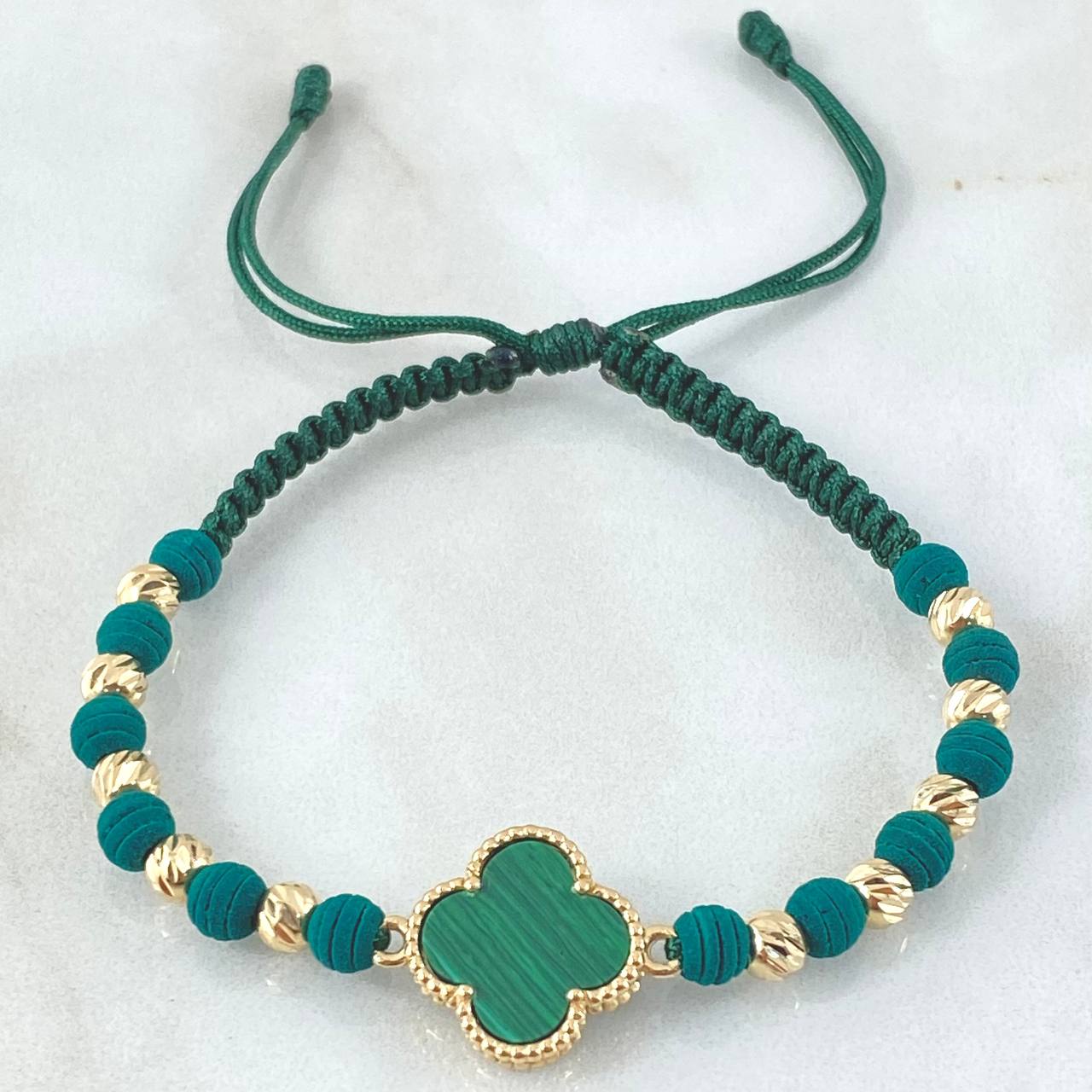 Pulsera Verde Herraje Trebol 2.95gr / Oro Amarillo Nac.Esp. 18K ©