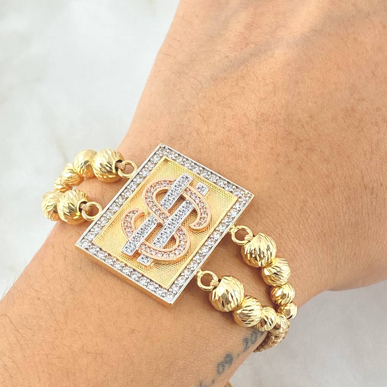 Pulsera Dorada Herraje Signo Peso 12.1gr / Tres Oros 18K ©
