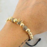 Pulsera Negra Herraje Corona 7.4gr / Oro Amarillo 18K ©