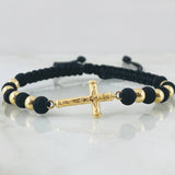 Pulsera Negra Herraje Cruz 2gr / Oro Amarillo 18K ©