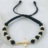 Pulsera Negra Herraje Cruz 2gr / Oro Amarillo 18K ©