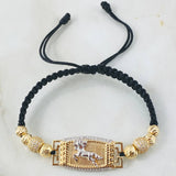 Pulsera Negra Herraje Caballo 6.45gr / Dos Oros Amarillo Blanco 18K ©