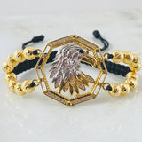 Pulsera Negra Herraje Aguila 13.1gr / Dos Oros Amarillo Blanco 18K ©