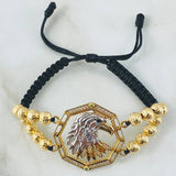 Pulsera Negra Herraje Aguila 13.1gr / Dos Oros Amarillo Blanco 18K ©