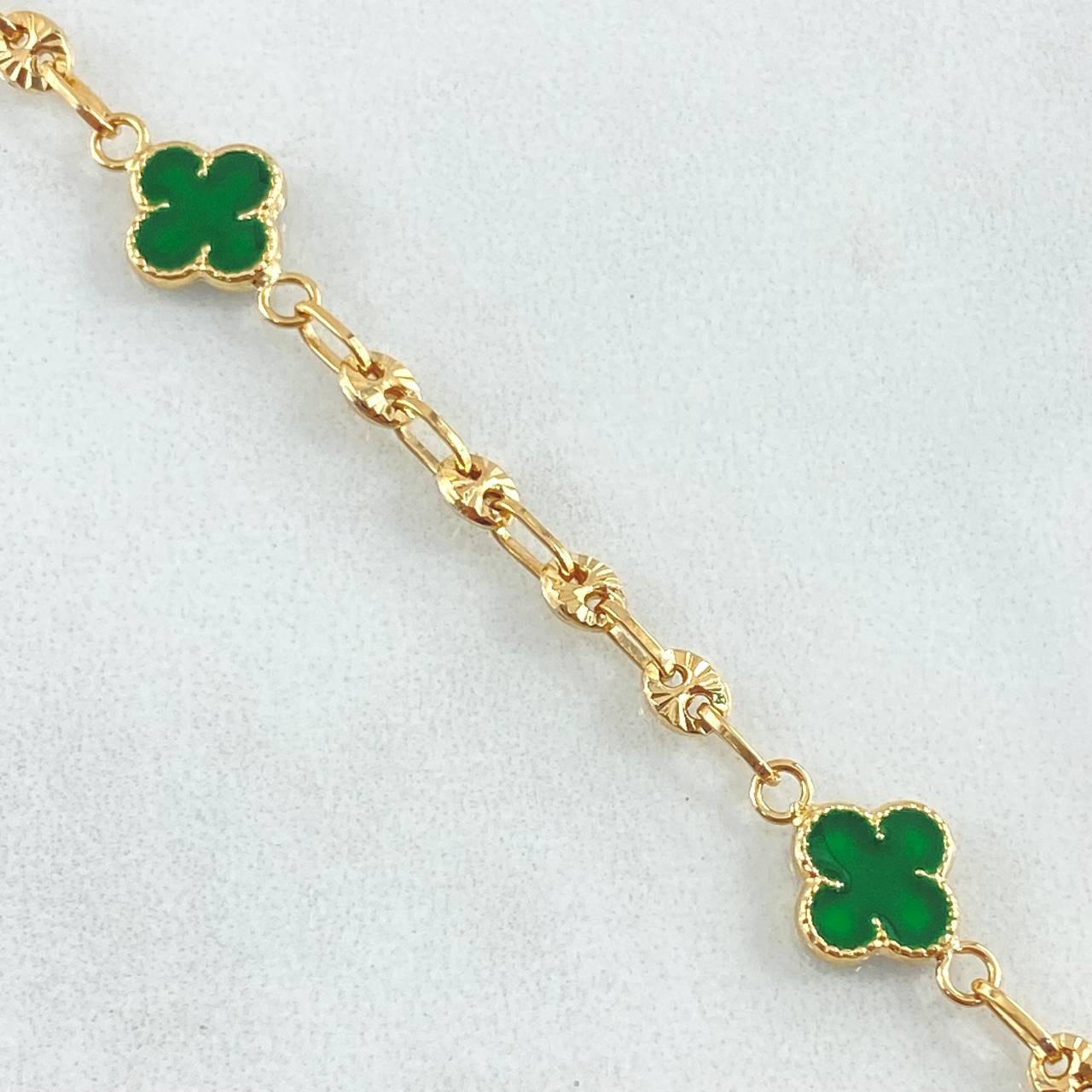 Pulso GC Trebol Verde 3.95gr / 18.5cm / Oro Amarillo 18K ©