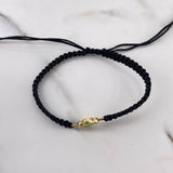 Pulsera Negra Trebol 0.65gr / Electroestatico Verde Diamantado Oro Amarillo 18K &