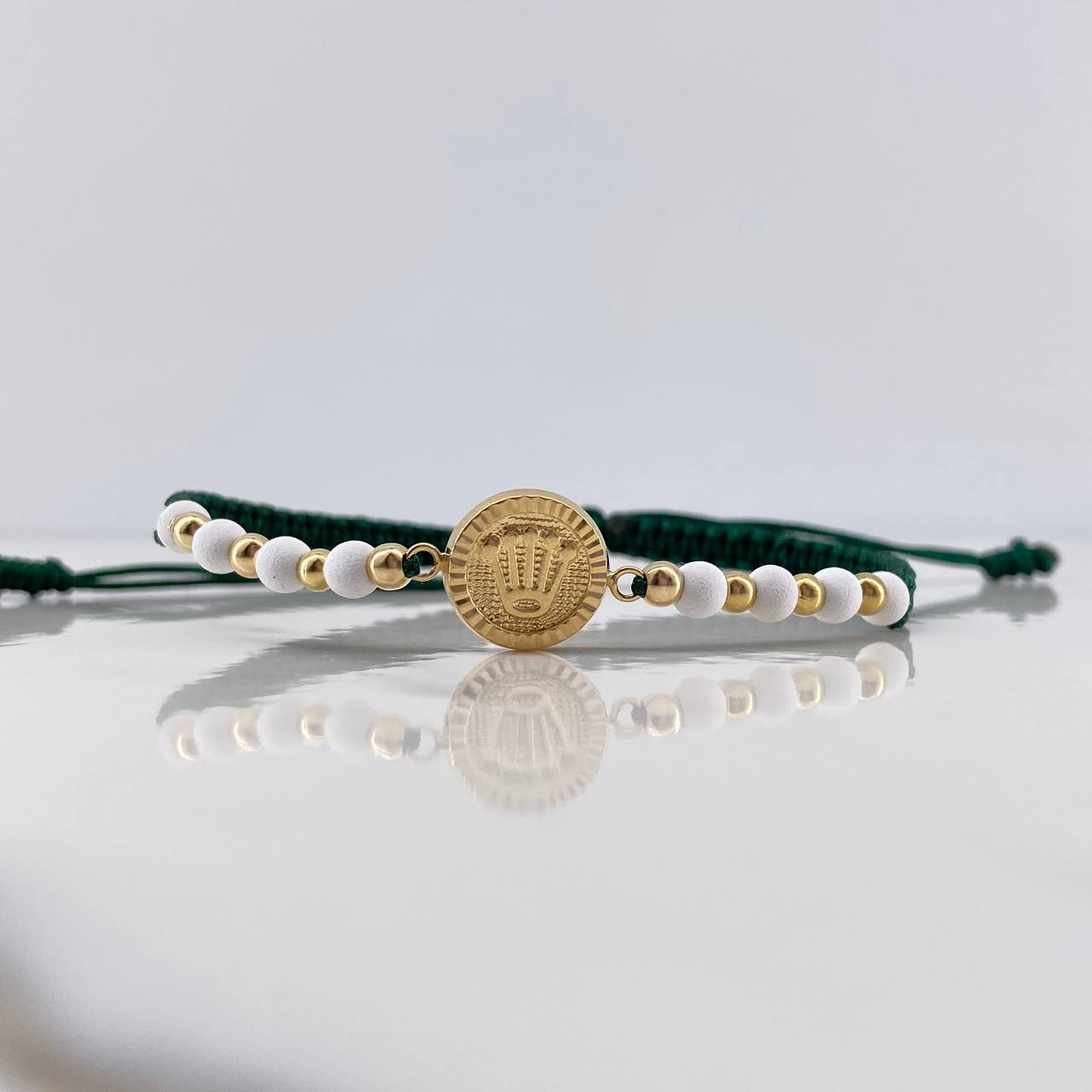 Pulsera Verde Corona RX 1.2gr / 3mm Bolas Lisas Neoprenos Blancos Oro Amarillo 18K &