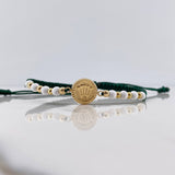 Pulsera Verde Corona RX 1.2gr / 3mm Bolas Lisas Neoprenos Blancos Oro Amarillo 18K &