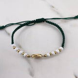 Pulsera Verde Corona RX 1.2gr / 3mm Bolas Lisas Neoprenos Blancos Oro Amarillo 18K &