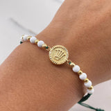 Pulsera Verde Corona RX 1.2gr / 3mm Bolas Lisas Neoprenos Blancos Oro Amarillo 18K &