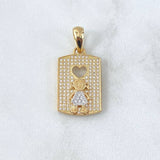Dije Placa Niña Corazon 4.4gr / 3cm / Circones Blancos Dos Oros Amarillo Blanco 18K