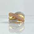 Anillo Rustico Curveado 6.85gr / T7 1/2 / Circones Blancos Tres Oros 18K