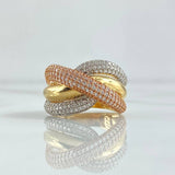 Anillo Rustico Curveado 6.85gr / T7 1/2 / Circones Blancos Tres Oros 18K