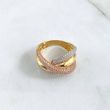 Anillo Rustico Curveado 6.85gr / T7 1/2 / Circones Blancos Tres Oros 18K