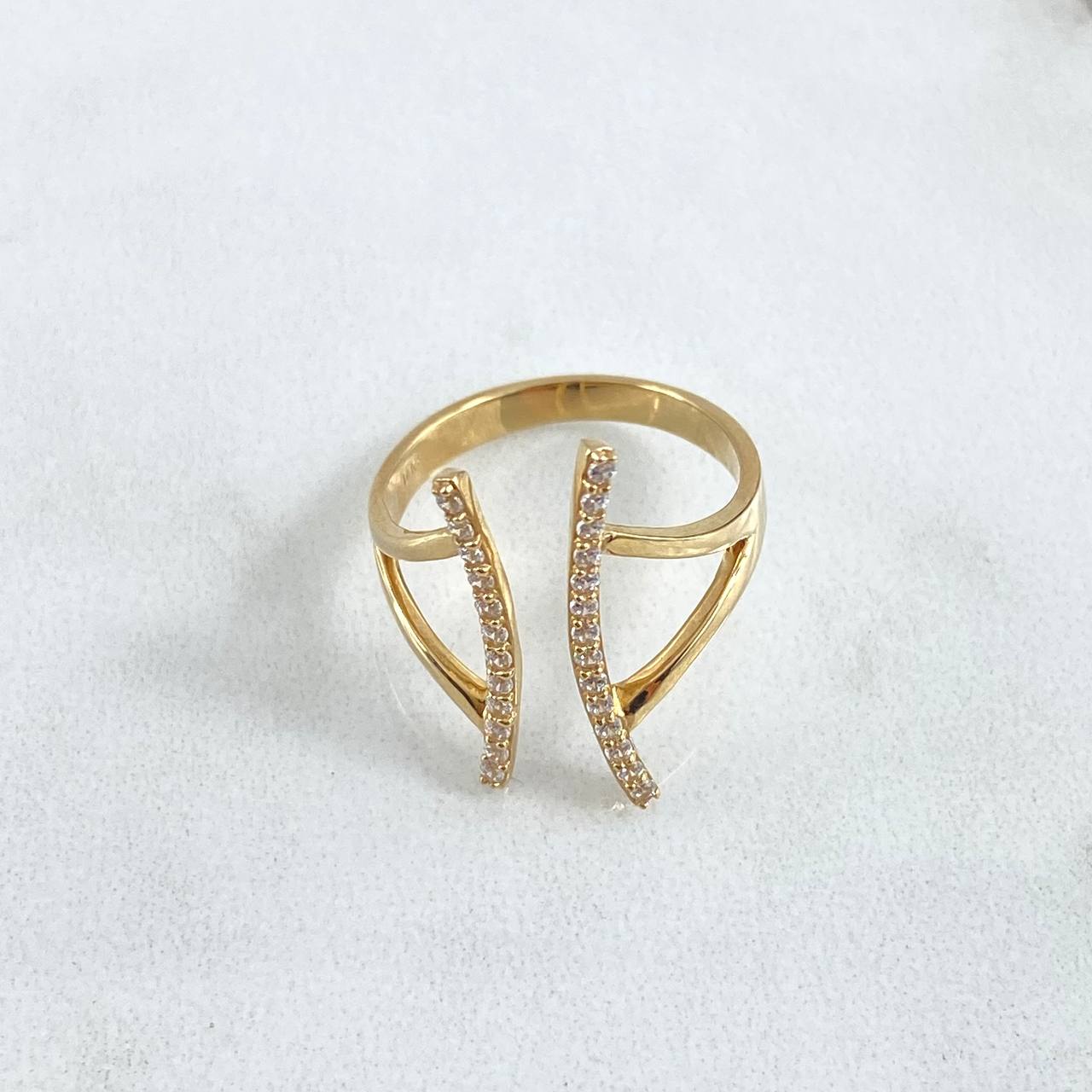 Anillo Abrazo Picis 3.15gr / T6 1/2 / Circones Blancos Oro Amarillo 18K