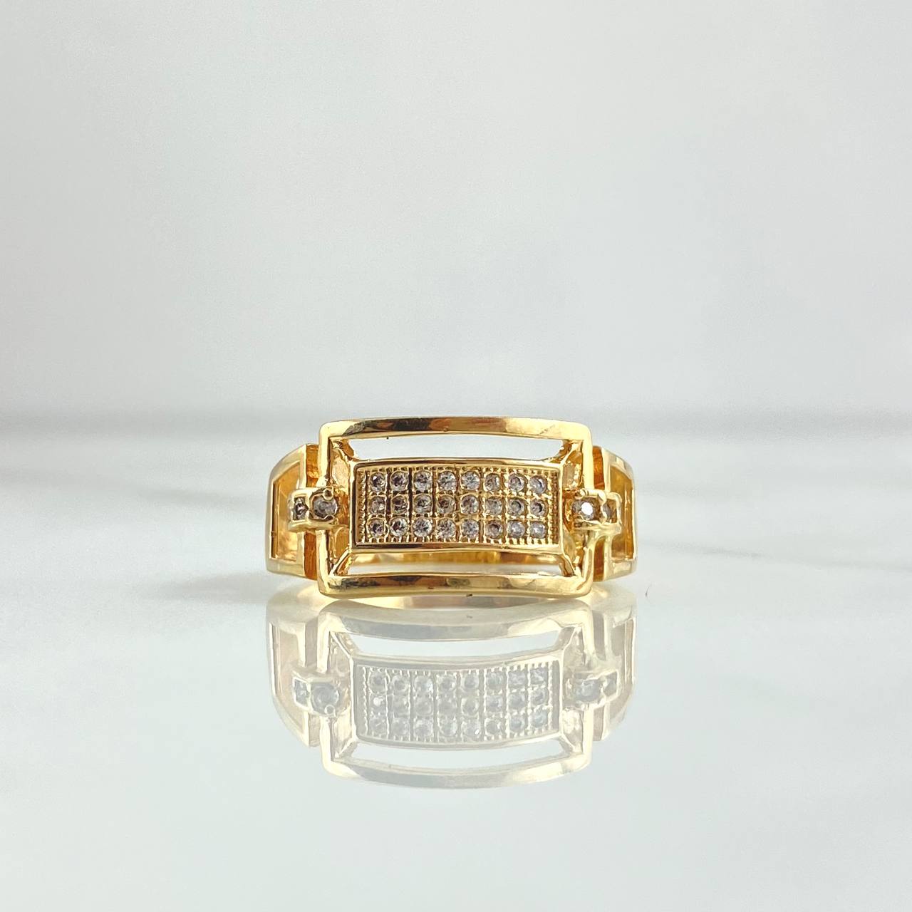 Anillo Anillo Fotograma Rectangular 4.45gr / T7 1/4 / Circones Blancos Oro Amarillo 18K